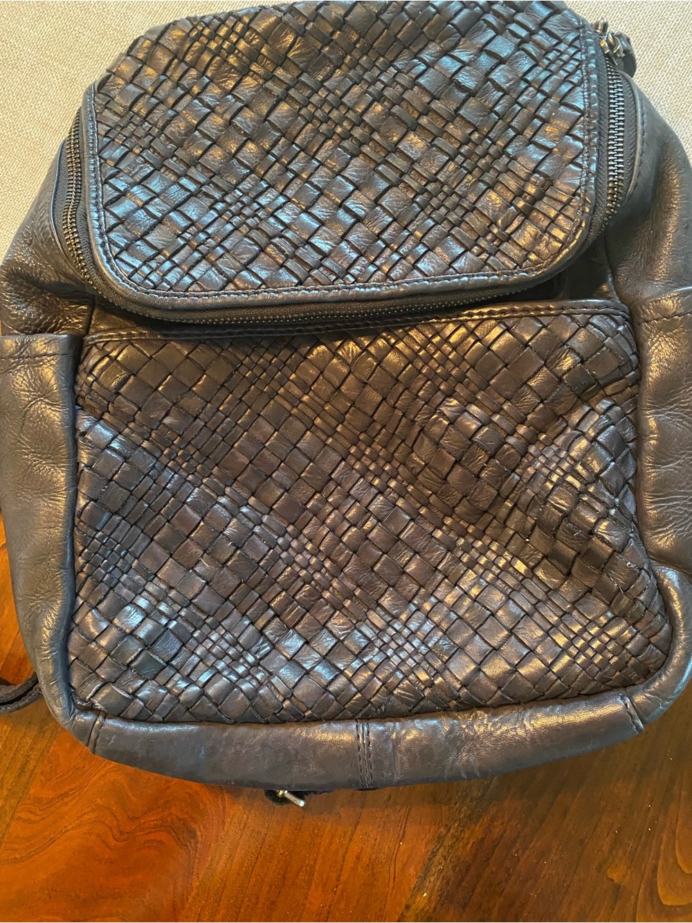 Woven Leather Men's Backpack - Black